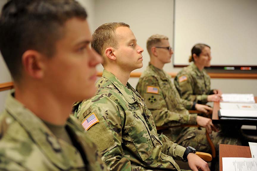 soldiers sitting during a lecture